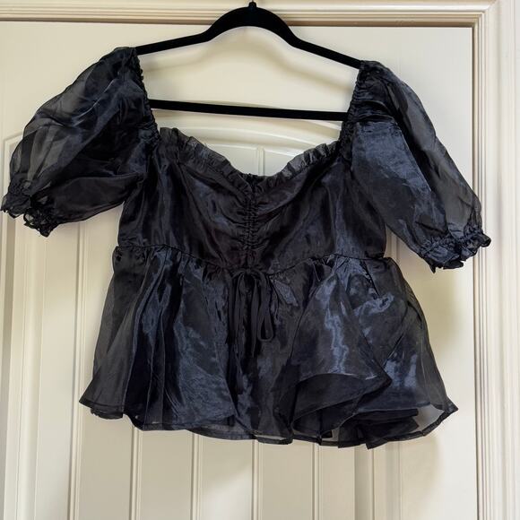 Mable Organza Black Off Shoulder Mesh Puff Sleeves Lined Witchy Goth Halloween M - Picture 1 of 11